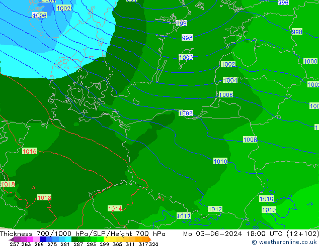 Dikte700-1000 hPa Arpege-eu ma 03.06.2024 18 UTC