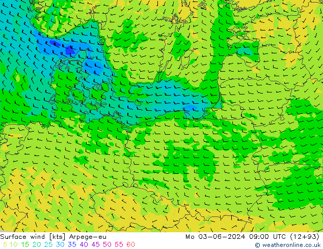 Surface wind Arpege-eu Po 03.06.2024 09 UTC