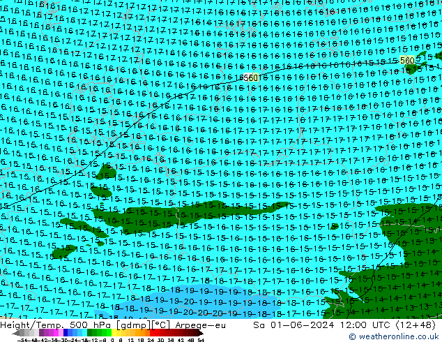 Height/Temp. 500 hPa Arpege-eu sab 01.06.2024 12 UTC