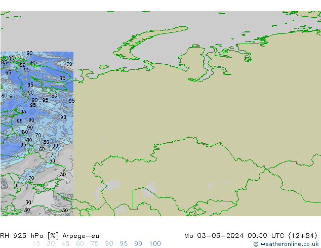 RH 925 hPa Arpege-eu Mo 03.06.2024 00 UTC