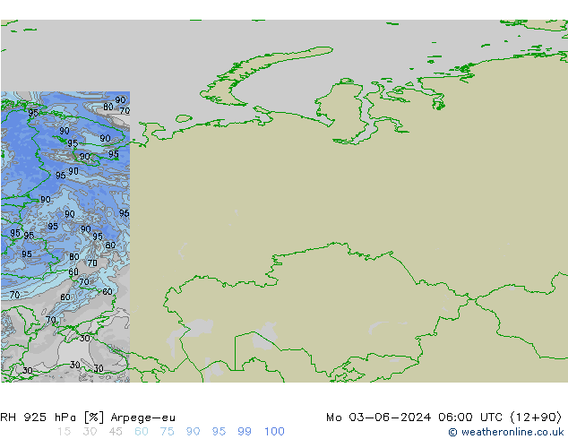 RH 925 гПа Arpege-eu пн 03.06.2024 06 UTC