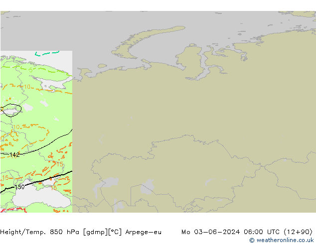 Geop./Temp. 850 hPa Arpege-eu lun 03.06.2024 06 UTC