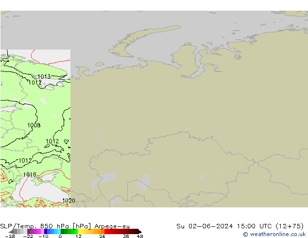 SLP/Temp. 850 hPa Arpege-eu dom 02.06.2024 15 UTC