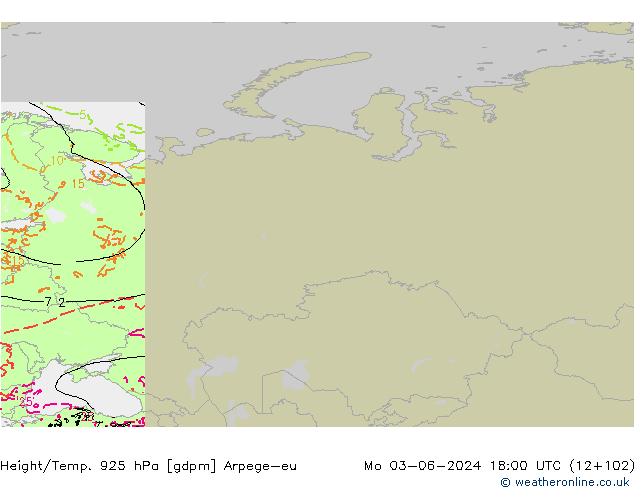 Height/Temp. 925 hPa Arpege-eu lun 03.06.2024 18 UTC