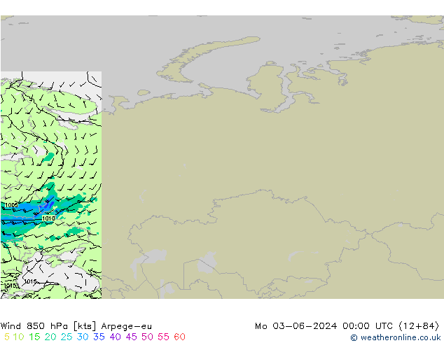 Wind 850 hPa Arpege-eu Po 03.06.2024 00 UTC