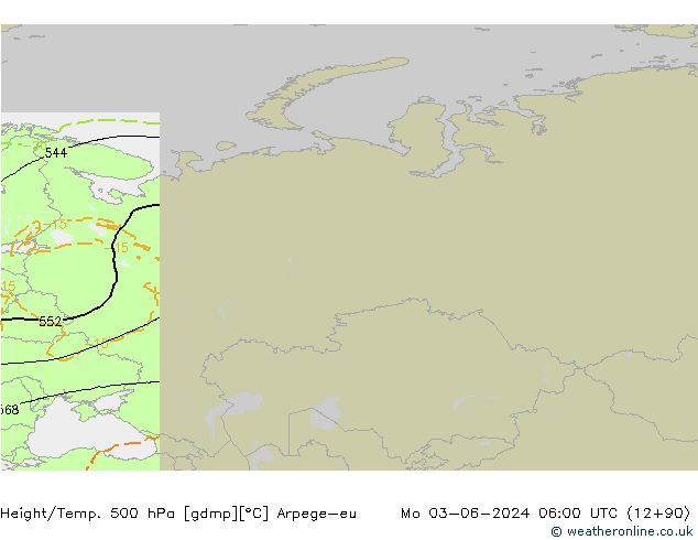 Height/Temp. 500 hPa Arpege-eu Mo 03.06.2024 06 UTC