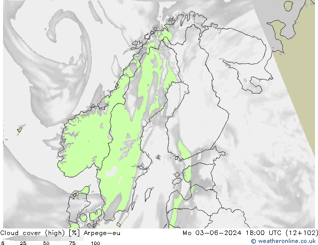 Cloud cover (high) Arpege-eu Mo 03.06.2024 18 UTC