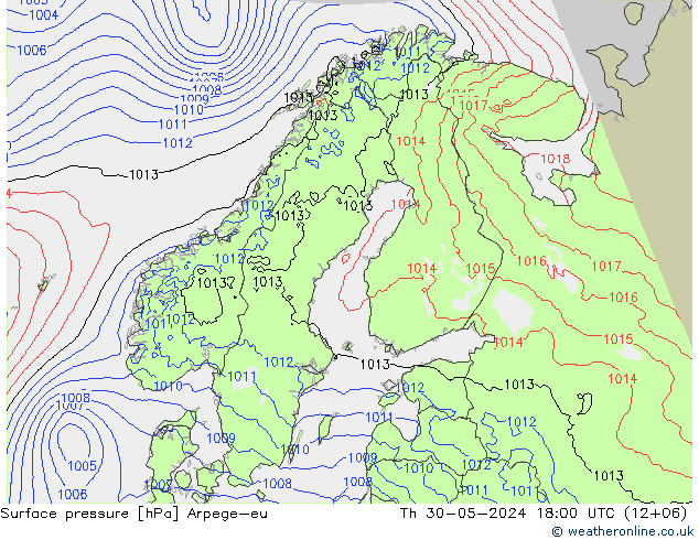 Surface pressure Arpege-eu Th 30.05.2024 18 UTC