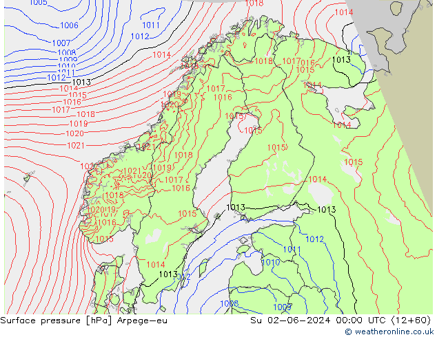 Pressione al suolo Arpege-eu dom 02.06.2024 00 UTC