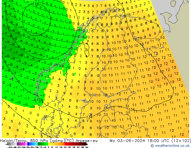 Hoogte/Temp. 850 hPa Arpege-eu ma 03.06.2024 18 UTC