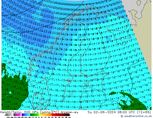 Height/Temp. 500 hPa Arpege-eu Dom 02.06.2024 06 UTC