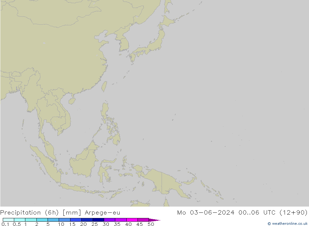 Precipitation (6h) Arpege-eu Po 03.06.2024 06 UTC