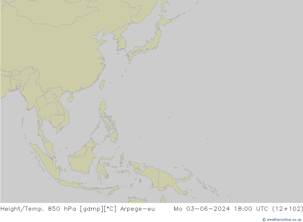 Geop./Temp. 850 hPa Arpege-eu lun 03.06.2024 18 UTC