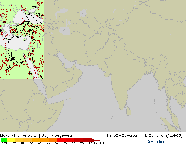 Max. wind velocity Arpege-eu czw. 30.05.2024 18 UTC