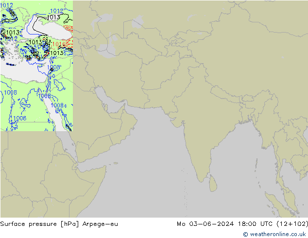 Surface pressure Arpege-eu Mo 03.06.2024 18 UTC