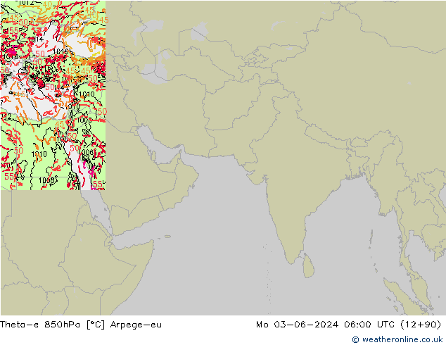 Theta-e 850hPa Arpege-eu lun 03.06.2024 06 UTC