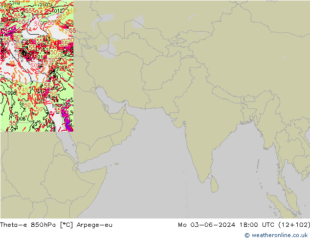 Theta-e 850hPa Arpege-eu Pzt 03.06.2024 18 UTC
