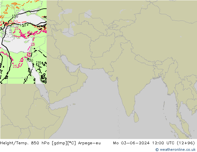 Height/Temp. 850 hPa Arpege-eu Mo 03.06.2024 12 UTC