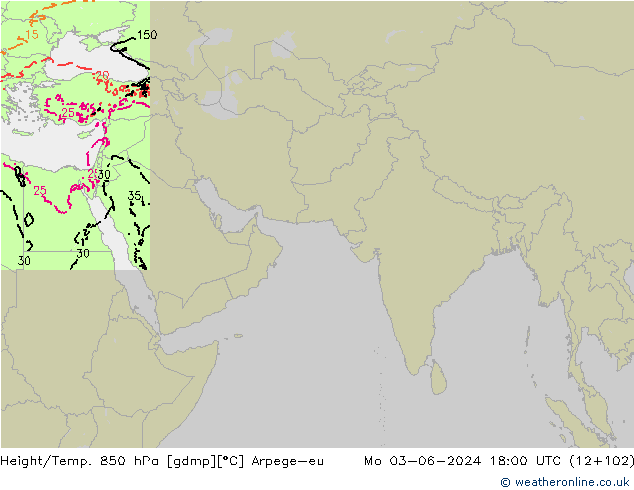 Géop./Temp. 850 hPa Arpege-eu lun 03.06.2024 18 UTC