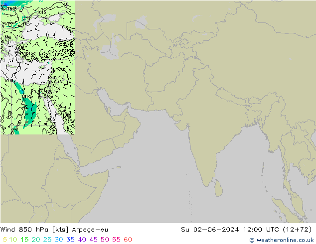 Rüzgar 850 hPa Arpege-eu Paz 02.06.2024 12 UTC