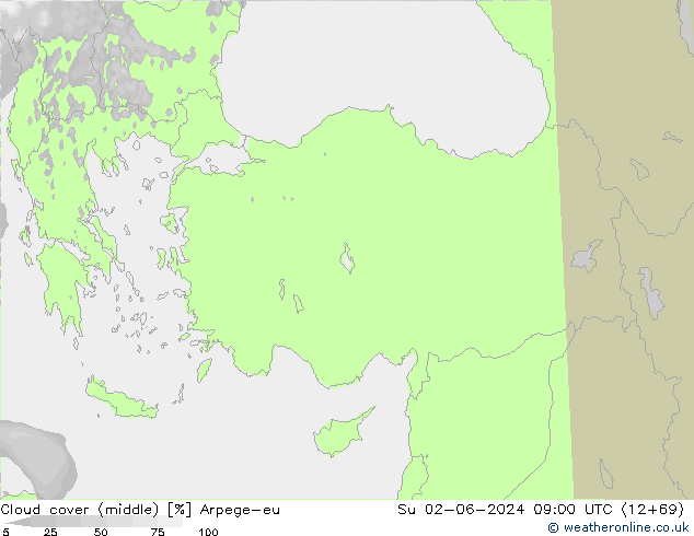 Cloud cover (middle) Arpege-eu Su 02.06.2024 09 UTC