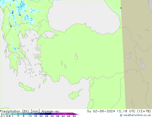 Precipitazione (6h) Arpege-eu dom 02.06.2024 18 UTC