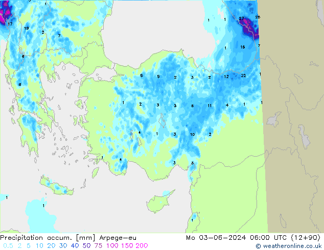 Precipitation accum. Arpege-eu Po 03.06.2024 06 UTC