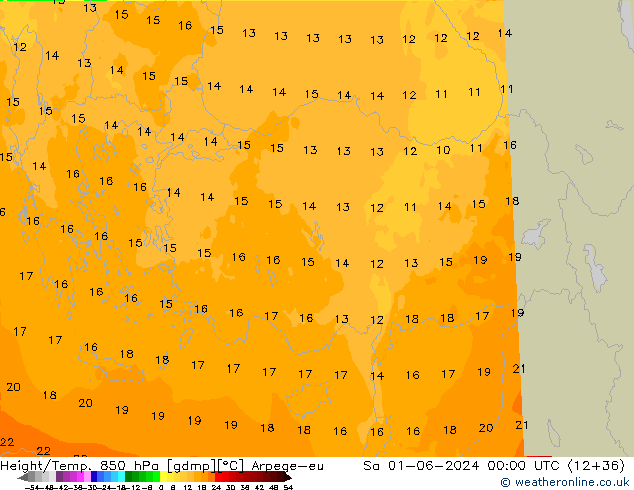 Yükseklik/Sıc. 850 hPa Arpege-eu Cts 01.06.2024 00 UTC