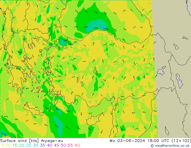 Surface wind Arpege-eu Mo 03.06.2024 18 UTC