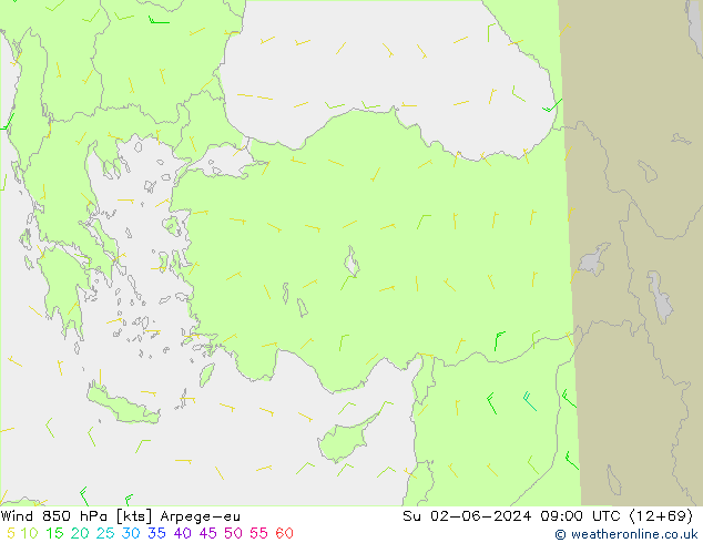 Viento 850 hPa Arpege-eu dom 02.06.2024 09 UTC