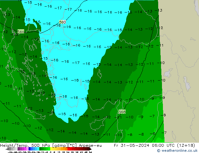 Geop./Temp. 500 hPa Arpege-eu vie 31.05.2024 06 UTC