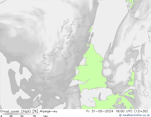 Cloud cover (high) Arpege-eu Fr 31.05.2024 18 UTC