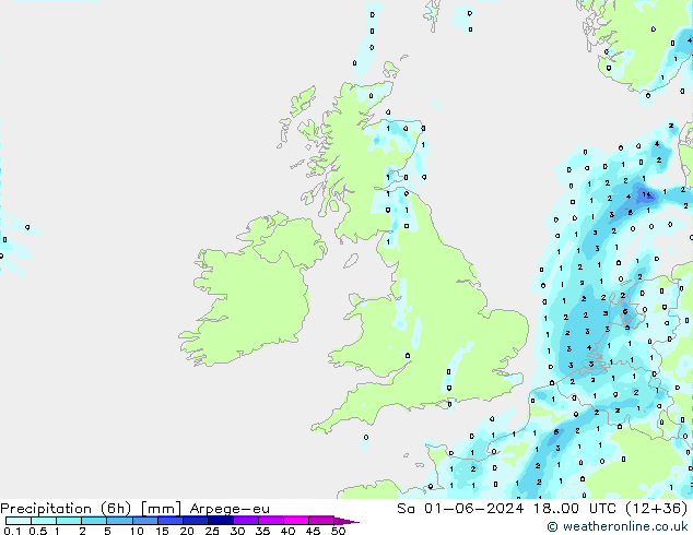 Precipitation (6h) Arpege-eu So 01.06.2024 00 UTC