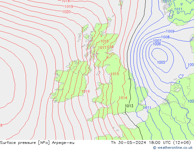 Surface pressure Arpege-eu Th 30.05.2024 18 UTC