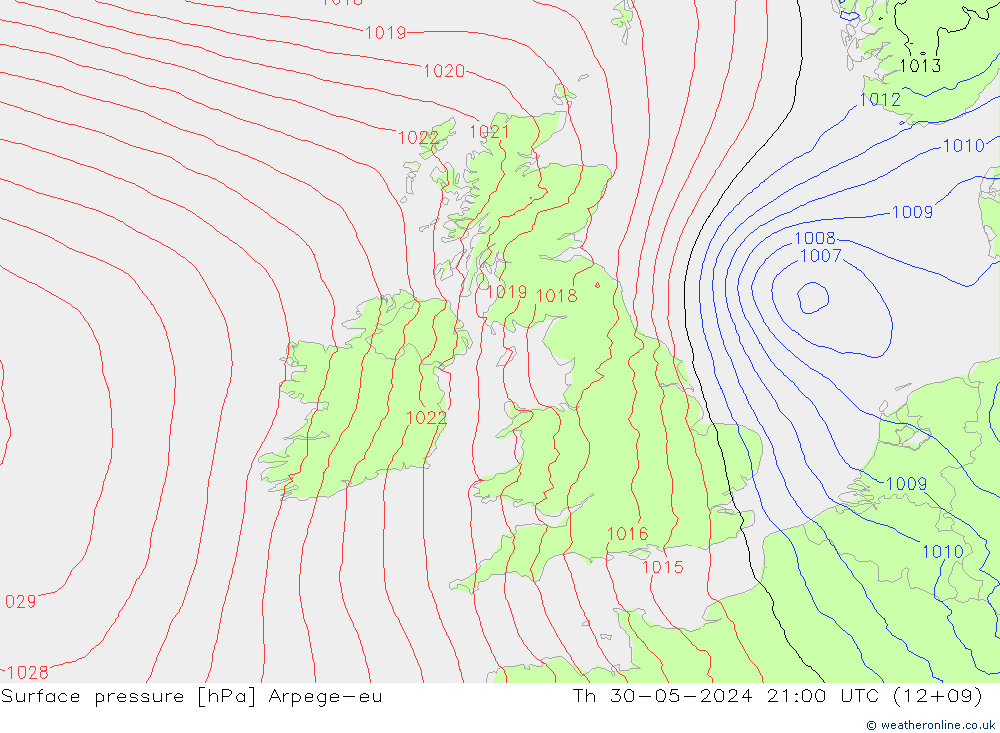 Surface pressure Arpege-eu Th 30.05.2024 21 UTC