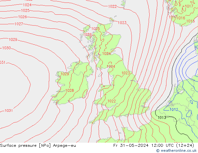 Surface pressure Arpege-eu Fr 31.05.2024 12 UTC