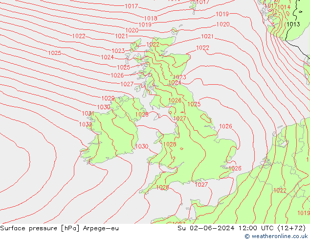 Pressione al suolo Arpege-eu dom 02.06.2024 12 UTC