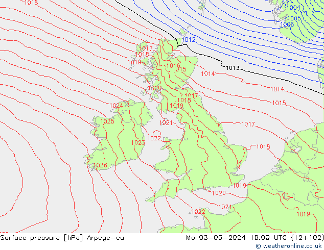 Atmosférický tlak Arpege-eu Po 03.06.2024 18 UTC