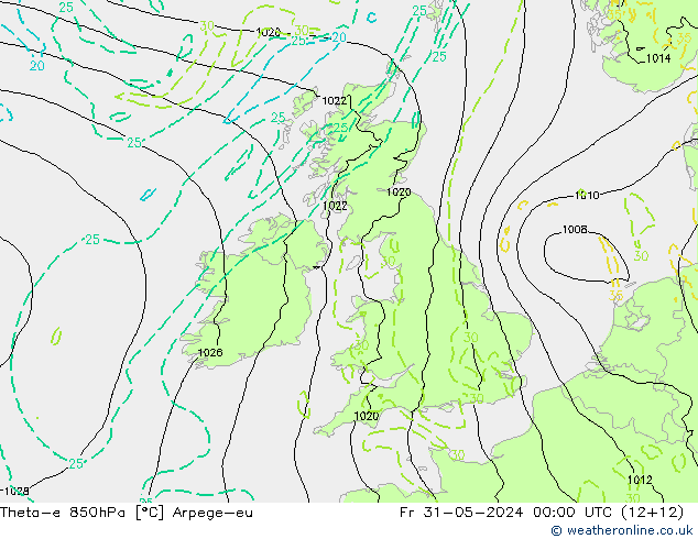 Theta-e 850hPa Arpege-eu  31.05.2024 00 UTC