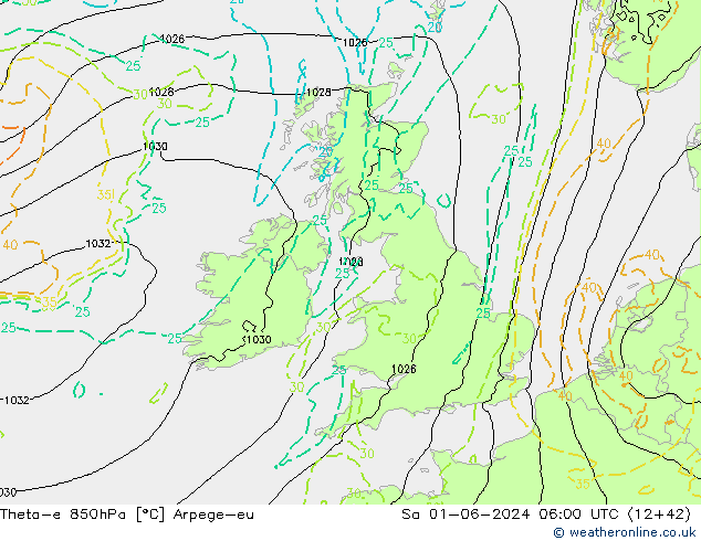 Theta-e 850hPa Arpege-eu sáb 01.06.2024 06 UTC