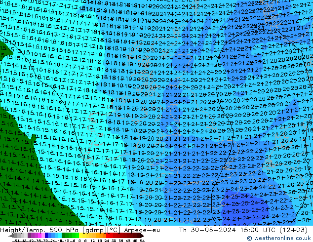 Height/Temp. 500 hPa Arpege-eu Th 30.05.2024 15 UTC