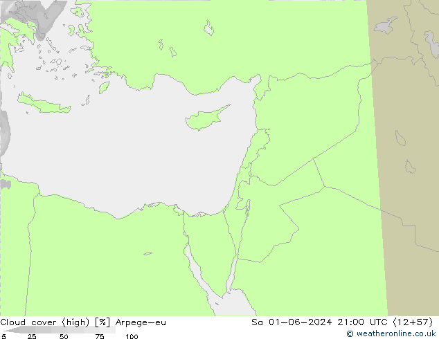 Cloud cover (high) Arpege-eu Sa 01.06.2024 21 UTC