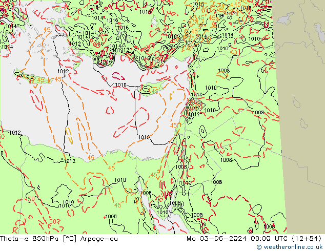 Theta-e 850hPa Arpege-eu Po 03.06.2024 00 UTC