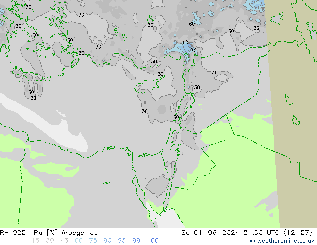 RH 925 hPa Arpege-eu Sa 01.06.2024 21 UTC