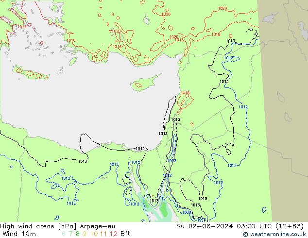 yüksek rüzgarlı alanlar Arpege-eu Paz 02.06.2024 03 UTC