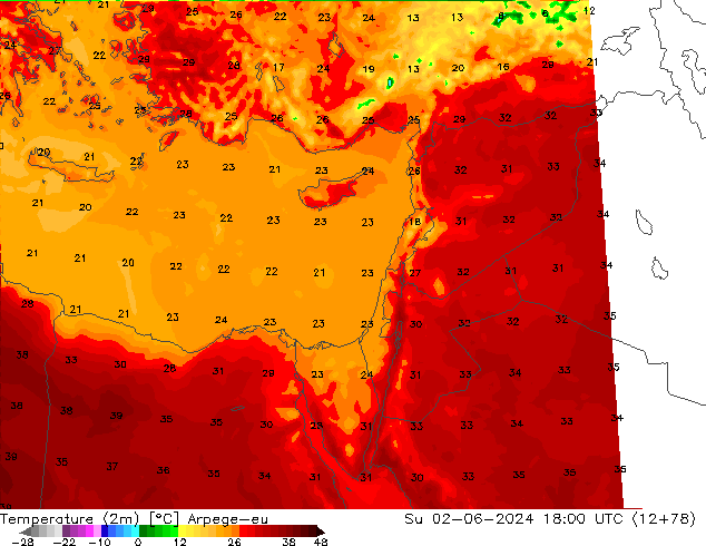 Temperature (2m) Arpege-eu Ne 02.06.2024 18 UTC