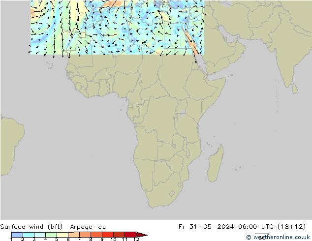 wiatr 10 m (bft) Arpege-eu pt. 31.05.2024 06 UTC