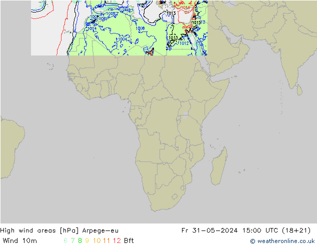 High wind areas Arpege-eu  31.05.2024 15 UTC
