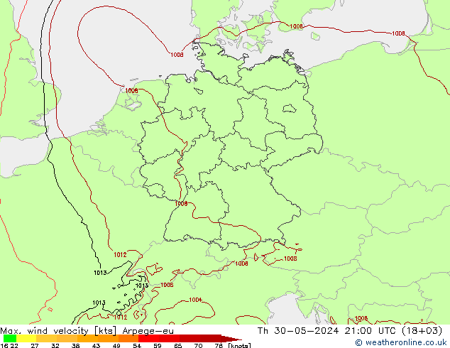 Maks. Rüzgar Hızı Arpege-eu Per 30.05.2024 21 UTC