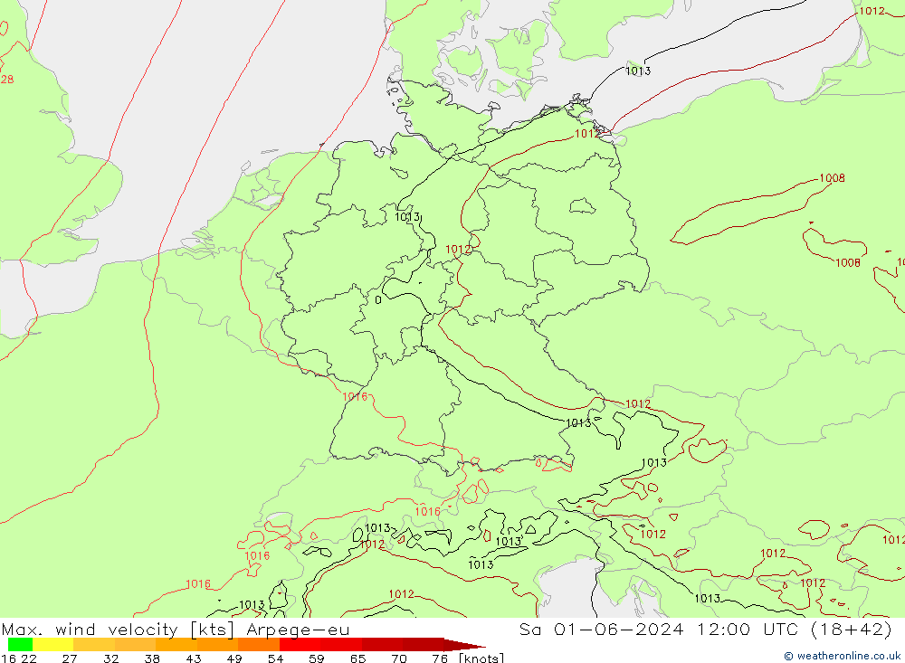 Max. wind velocity Arpege-eu Sáb 01.06.2024 12 UTC